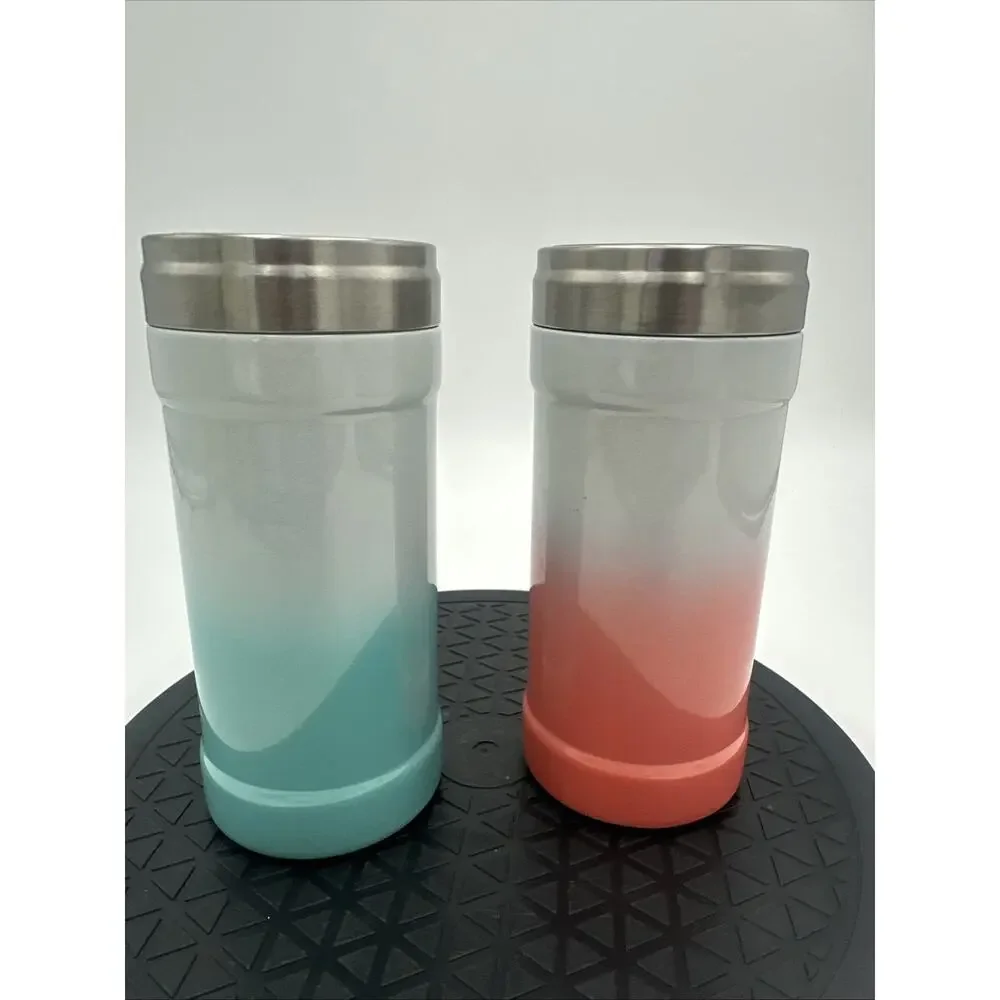 Lot of 2 Glitzy Can Cooler Koozies 12oz Teal And Salmon Color NWOT